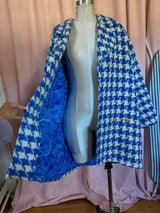 Blue Houndstooth Oversized Coat