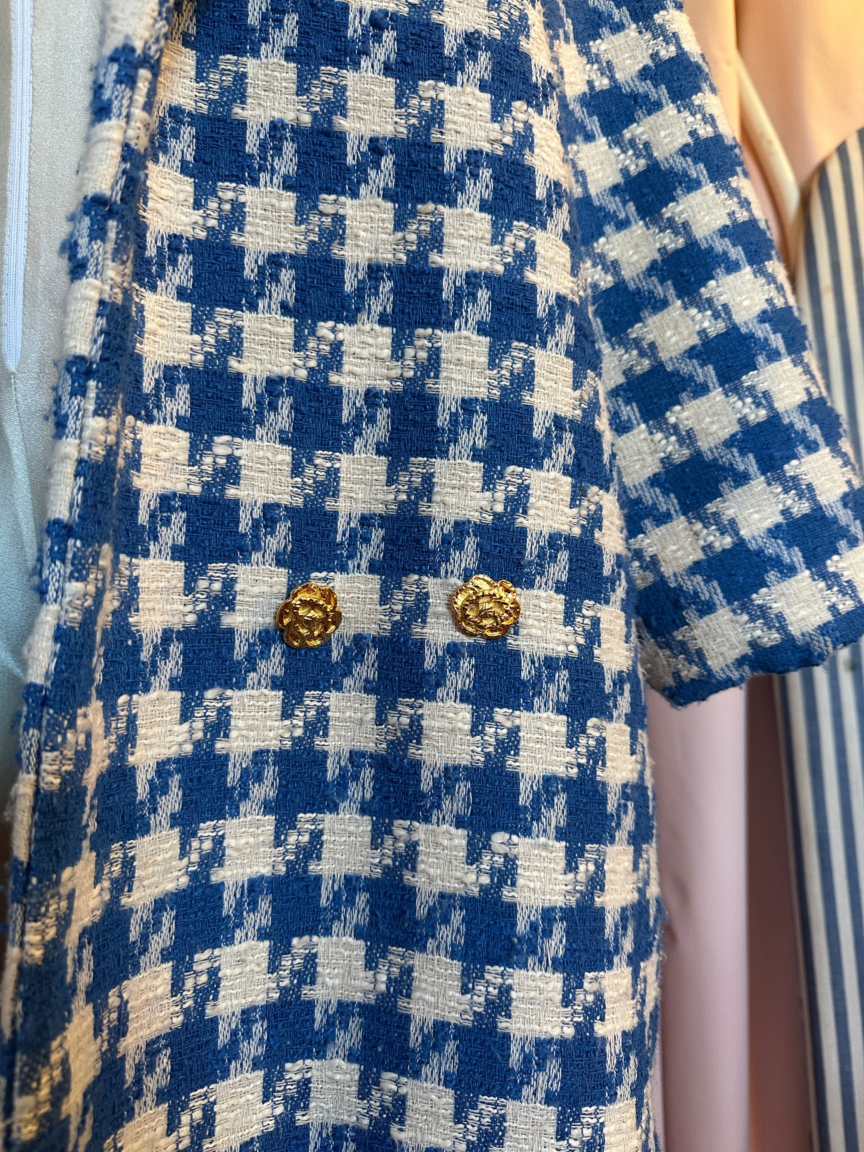 Blue Houndstooth Oversized Coat