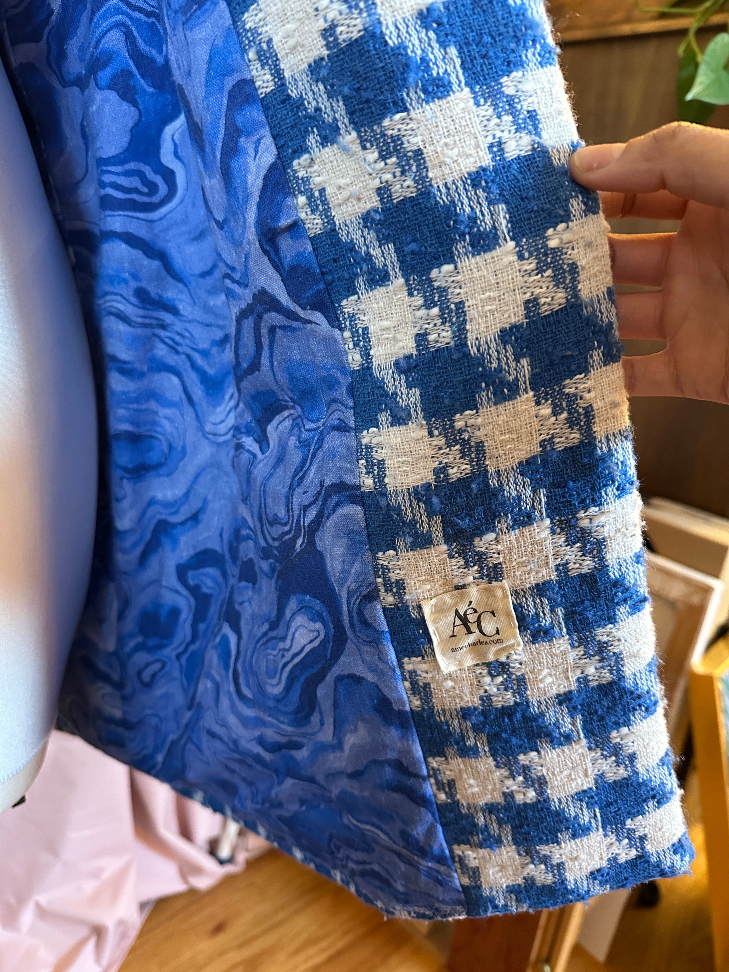 Blue Houndstooth Oversized Coat