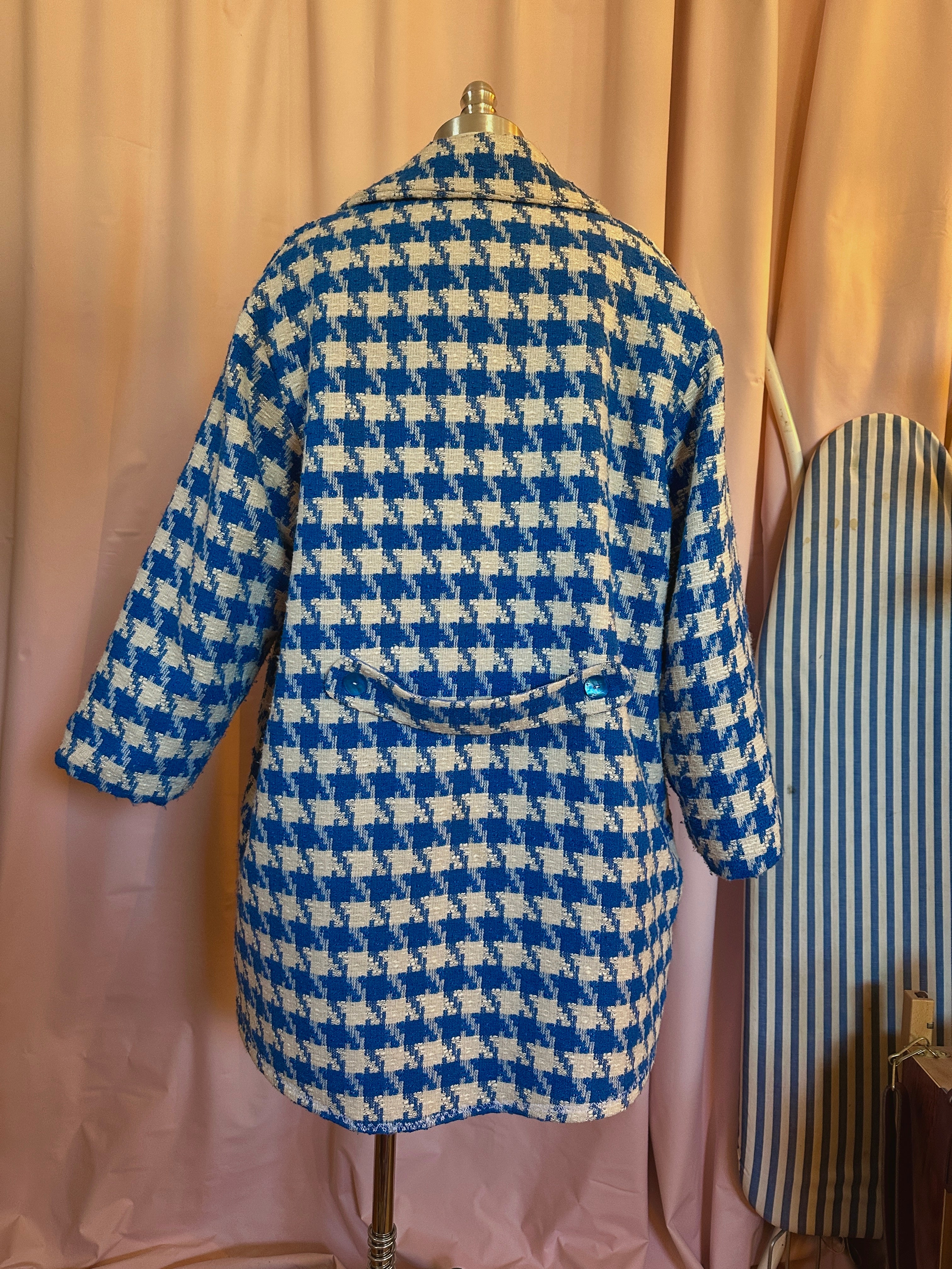 Blue Houndstooth Oversized Coat