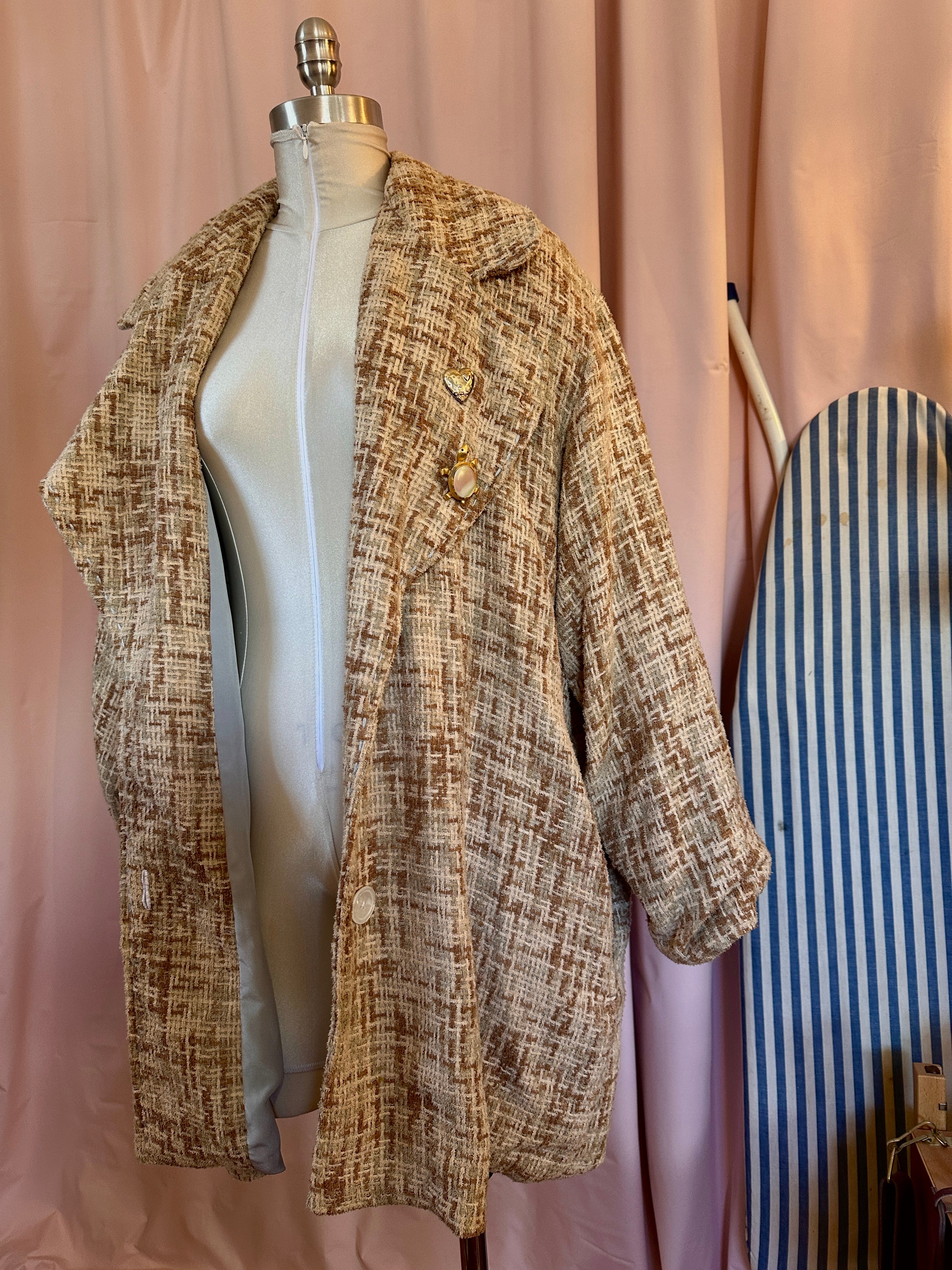 Beige Woven Oversized Coat